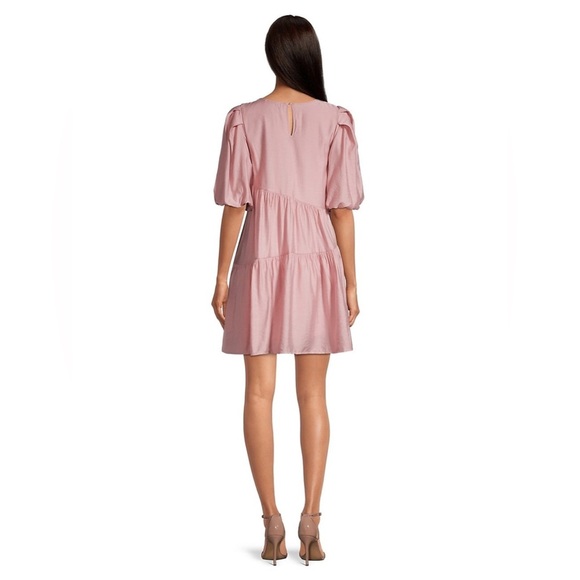 Moon River pink asymmetrical tiered minidress - Picture 3 of 13